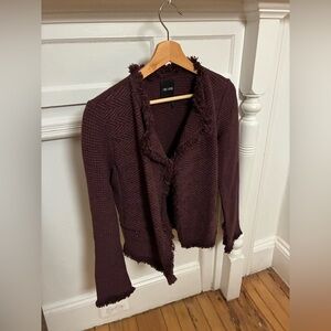 NIC+ZOE Textured Fringe Cardigan Blazer in Deep Burgundy/Purple